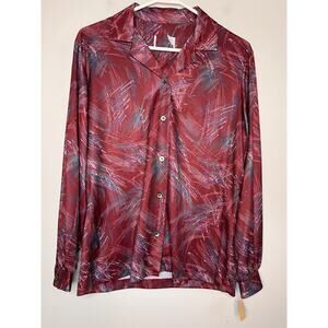1970s Burgundy Wine Red Teal Blue Artsy Whimsigoth Disco Retro Volup Shirt XL